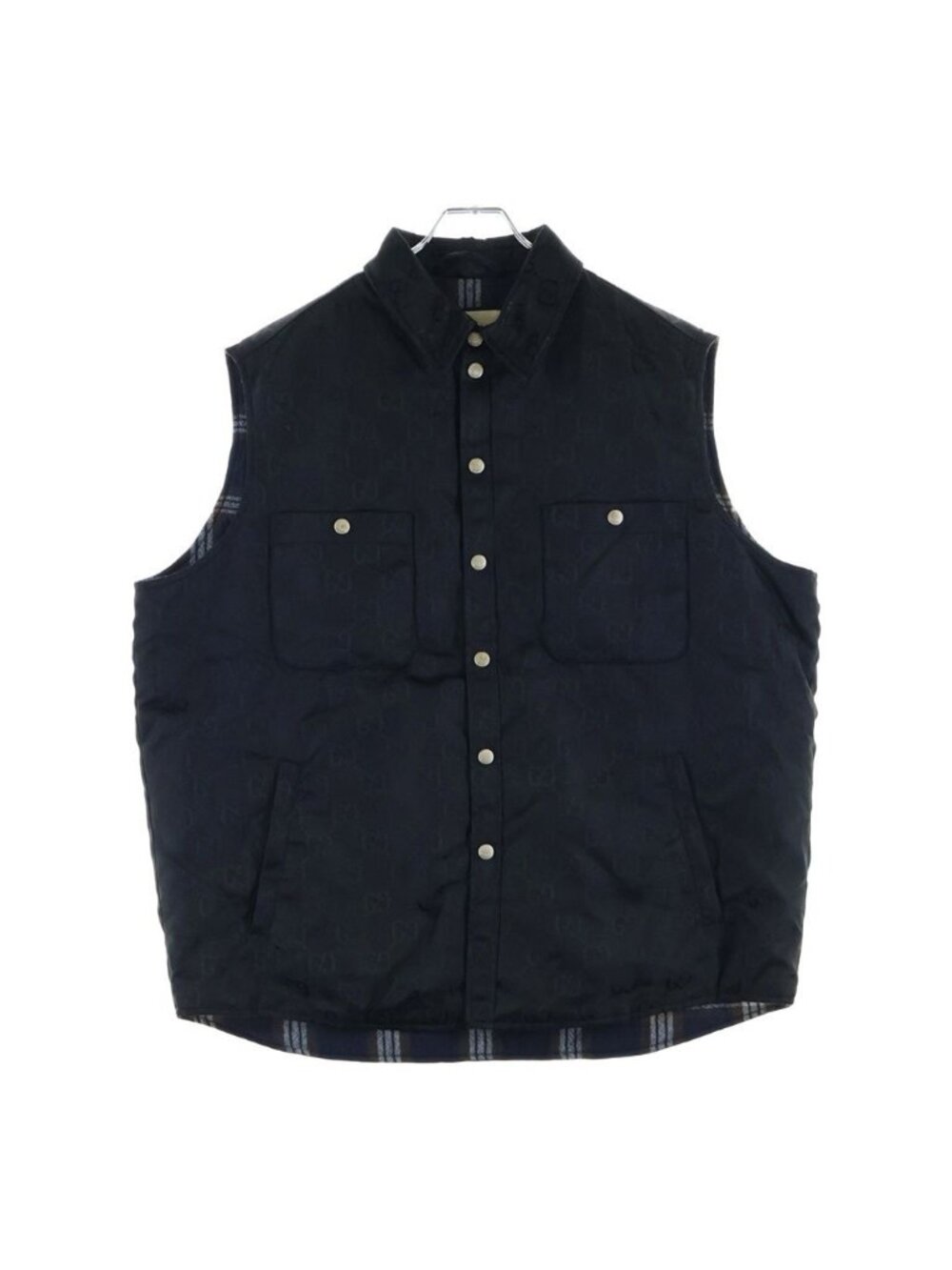 Gucci 21 AW Off the Grid Check Lining All Over Print Nylon Vest Black